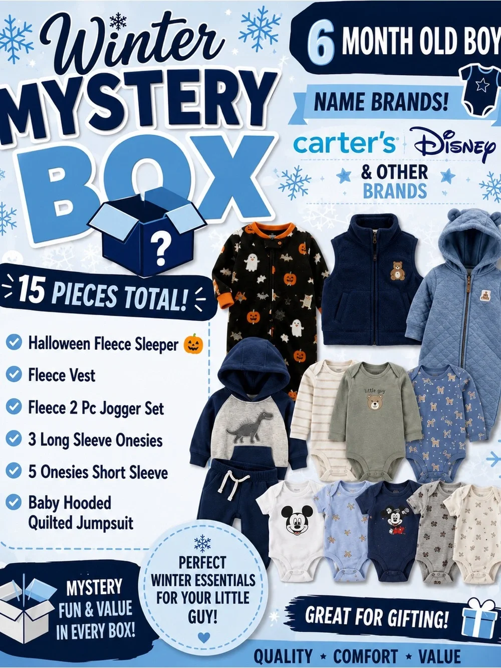 6 Month Old Boy Winter Mystery Box 15 Pieces
